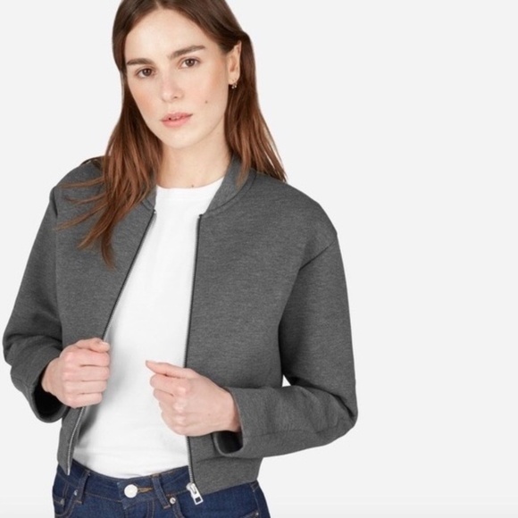 EVERLANE Street Fleece Cropped Bomber Jacket Grey Crop Minimalist Preppy X-Small - Picture 5 of 13
